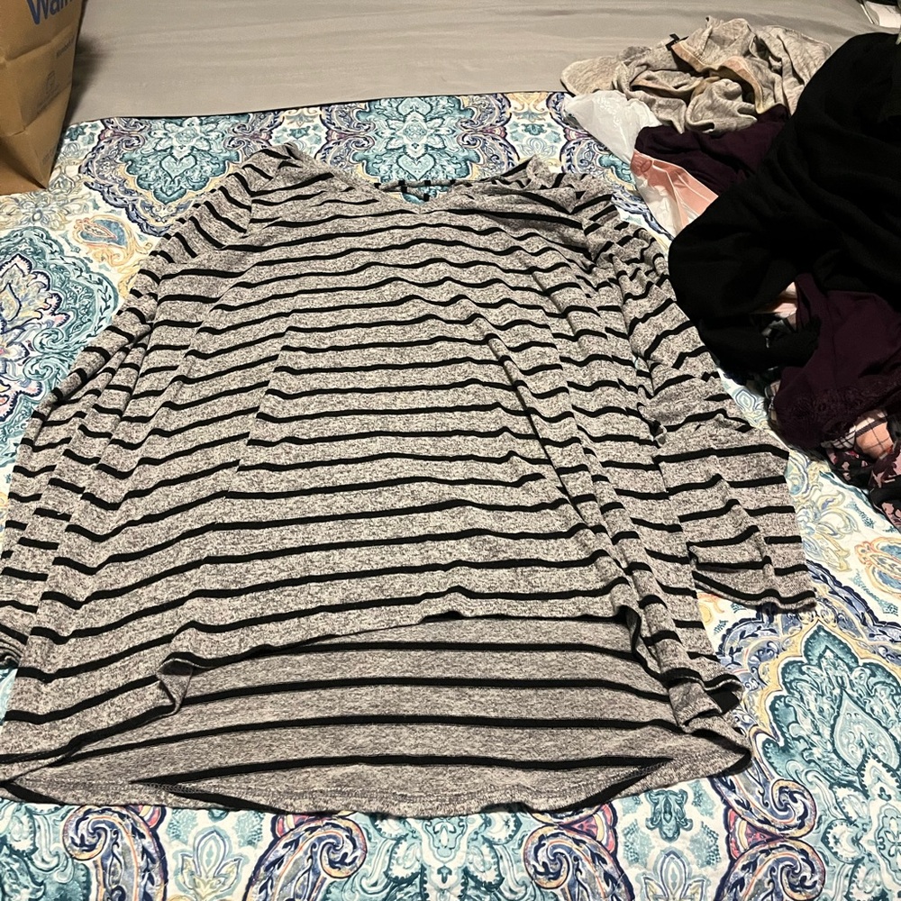 Livi Active Black and Gray Striped V-Neck Sweater
